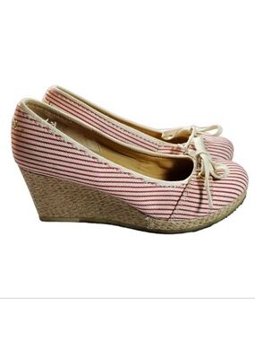 Clarks Red-Striped Espadrille Wedge with Bow